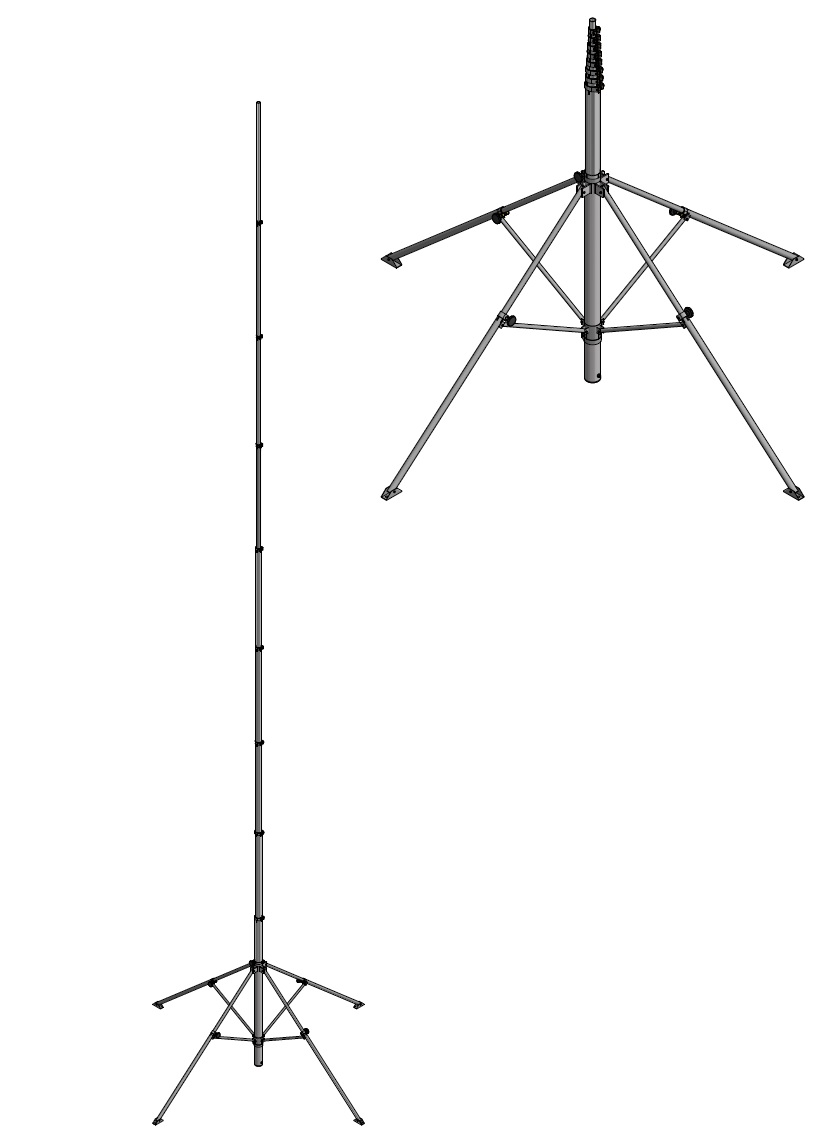 CM-ALUSTA-10m-mit-Mast Aluminium Hochstativ, schwarz eloxiert 11 Meter ausgeschobene Höhe